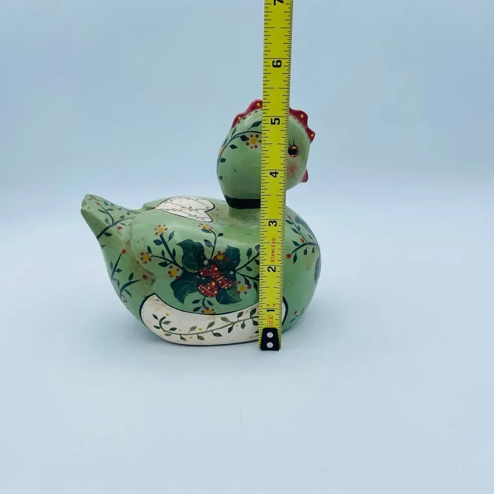 Vintage 1984 Hand Painted Wood 6” Hen Duck Decoy Planter Bowl Folk Art Signed M